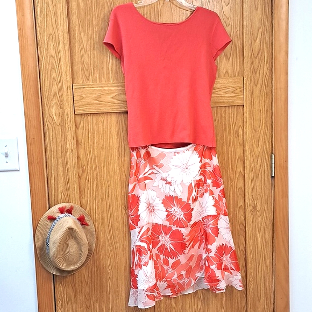 Petite Sophisticate floral silk skirt set